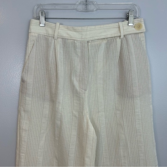 NWT Zara Cream Lightweight Straight Leg Striped Casual Trouser Pants Medium - Picture 2 of 8